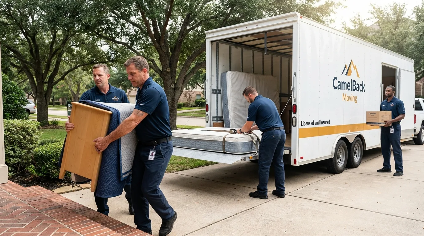 Crew loading residential truck for cross-state move from Port Sulphur, LA